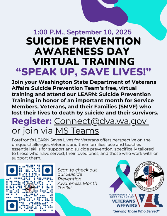 Suicide Prevention Awareness Day Virtual Training | WDVA - Sept. 10 - 1:00 p.m.