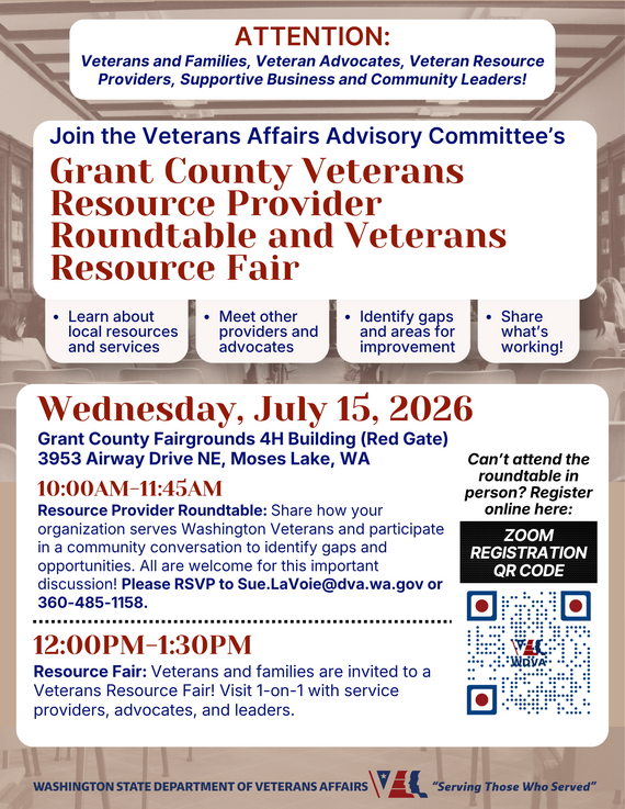 Please attend the Grant County Veterans Resource Fair and Women Veterans Forum - July 15, 2026