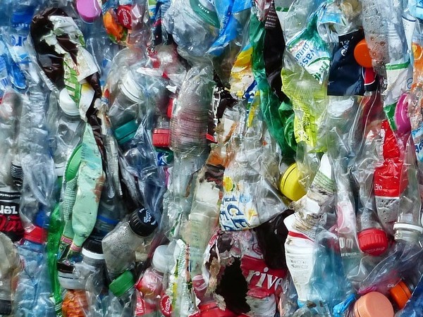 Bale of plastic containers for recycling