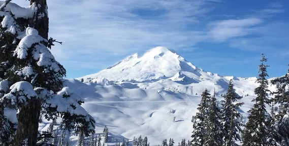 Mt. Baker with snow on mountain top.