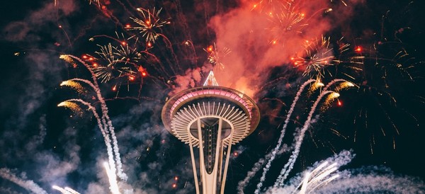 Seattle's Space Needle with fireworks by Nitish Meena on Unsplash