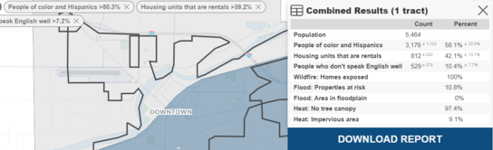 Neighborhoods at Risk mapping tool screenshot from https://nar.headwaterseconomics.org/