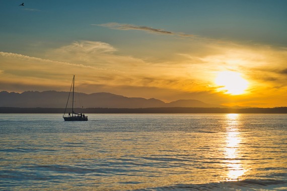 Sailboat on Puget Sound at Sunset