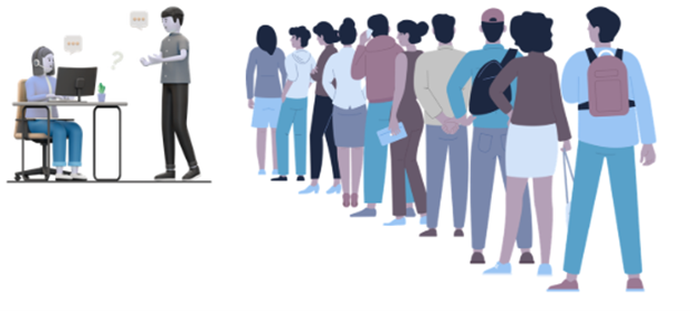 People waiting on line for assistance
