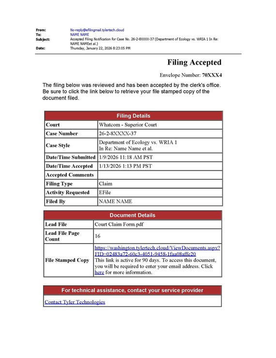 Court claim form accepted email
