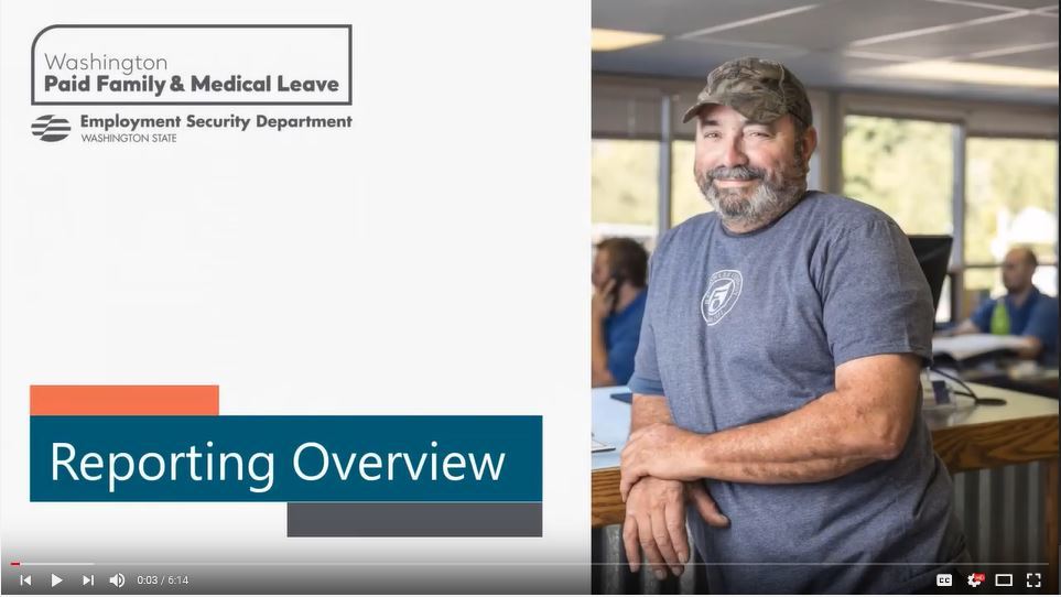 Image depicts title slide of the Paid Family and Medical Leave reporting overview video