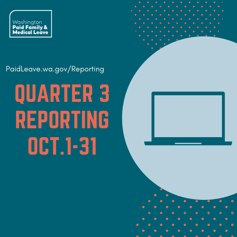 Image depicts a computer and the words Quarter 3 reporting Oct 1-31