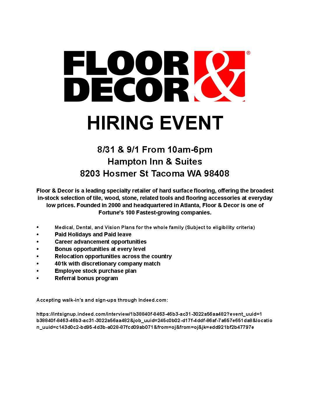 Floor & Decor hiring event flyer