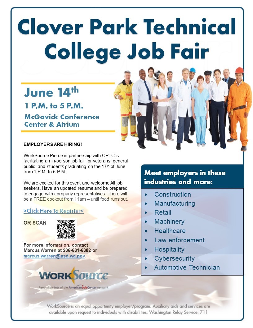 Clover Park Technical College Job Fair flyer