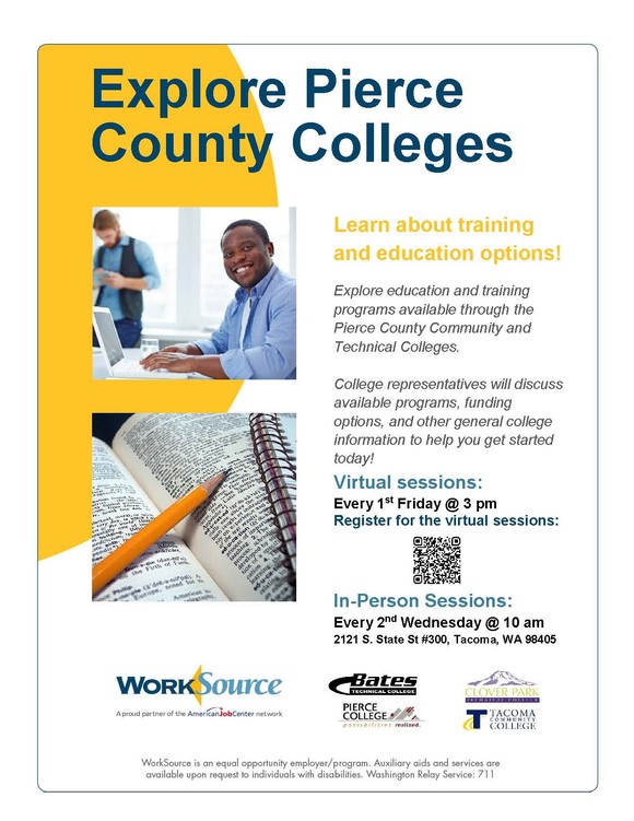 Exploring Pierce County Colleges flyer