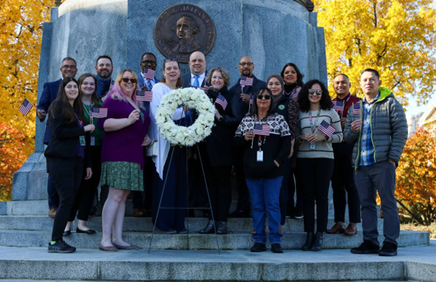 Wreath laying at the winged victory monument on capital campus - honoring those who served and WWI