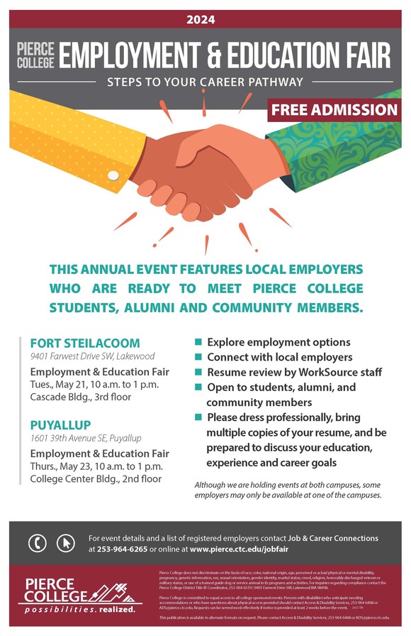 Pierce College Employment Education Fair flyer