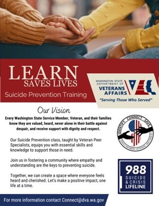 WDVA LEARN Saves Lives Suicide Prevention Training flyer image
