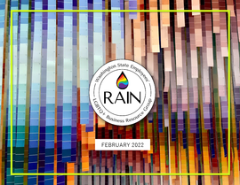 Cover of rain winter 2022 newsletter - paint swatches