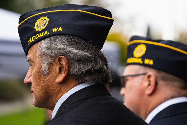 Two veterans from the Edward B. Rhodes Parkland Post 2 attend the Tacoma Historical Society's annual Veterans Day Celebration.