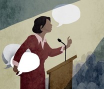 Illustration of a person speaking at a lectern