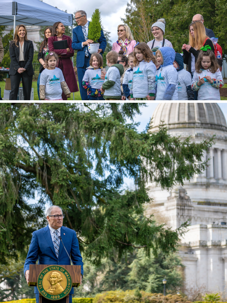 Gov. Jay Inslee helped local kids to plant trees on the Washington State Capitol campus on Wednesday to celebrate Arbor Day.