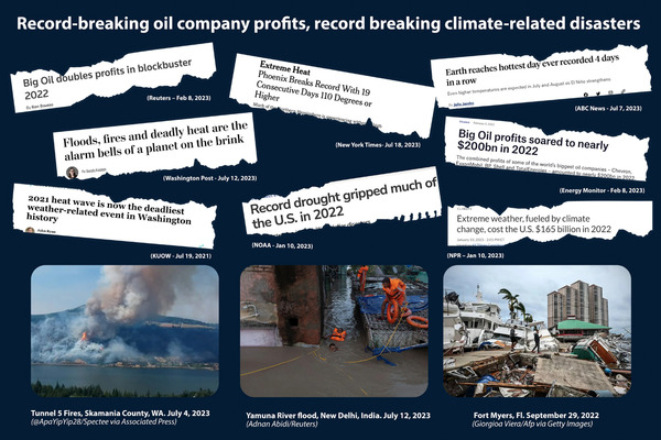 Headlines contrast climate disaster with record oil & gas profits