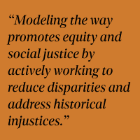 Modeling the way promotes equity and social justice by actively working to reduce disparities and address historical injustices.