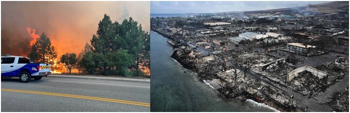 Pictures of wildfires burning in Eastern Washington and the damage on Maui