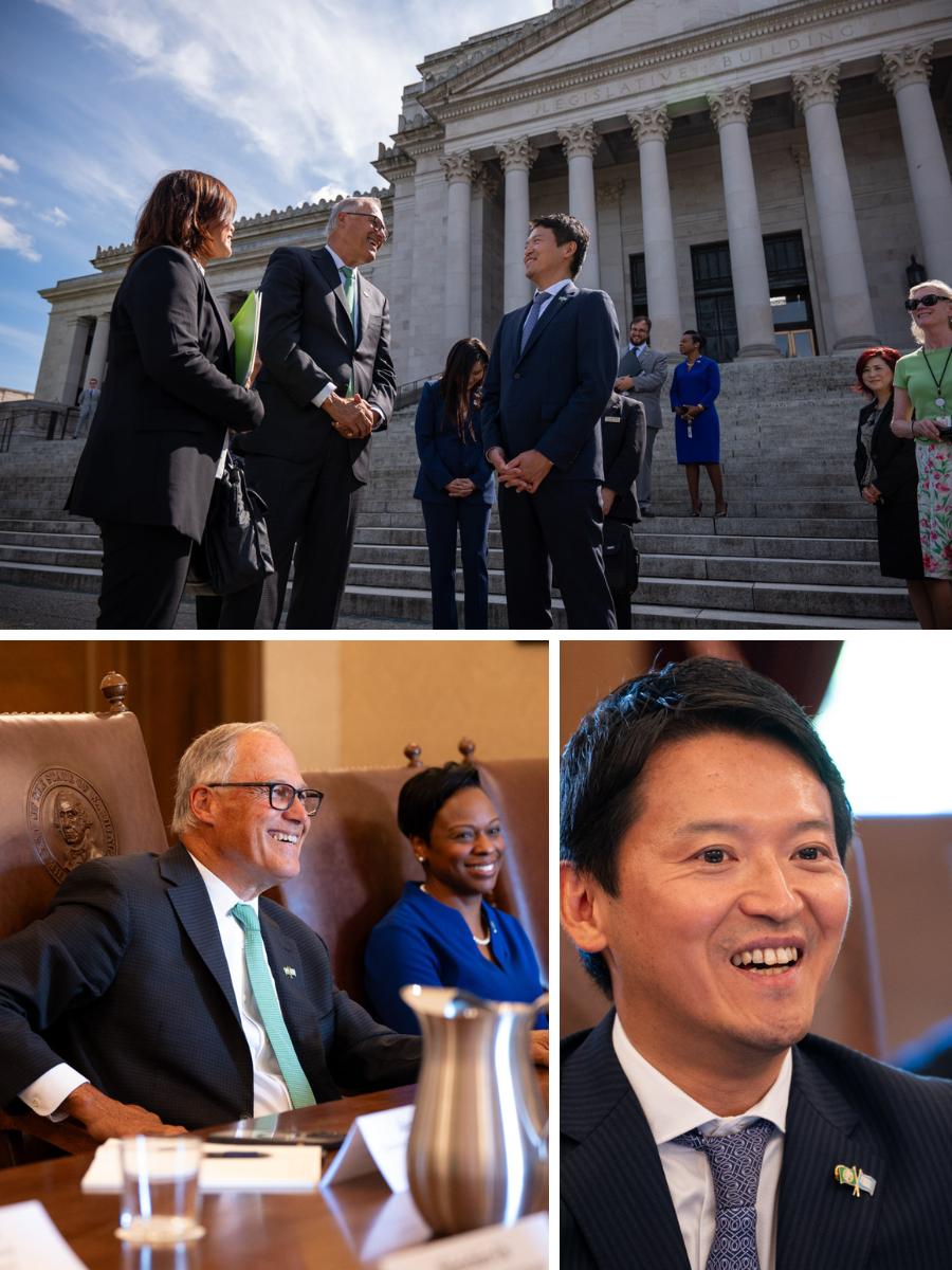 Gov. Jay Inslee welcomed Japan's Hyogo Prefecture's Gov. Motohiko Saito to Olympia Wednesday.