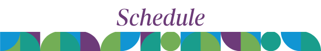 Schedule. A weave of blue, purple, teal, & green colors sits below the text.