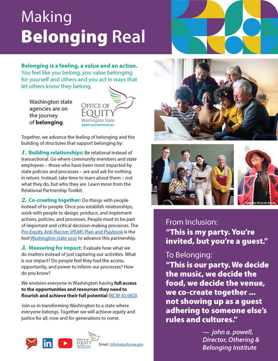 Making Belonging Real one-pager illustrating the 3 key points to building the structures that support belonging.