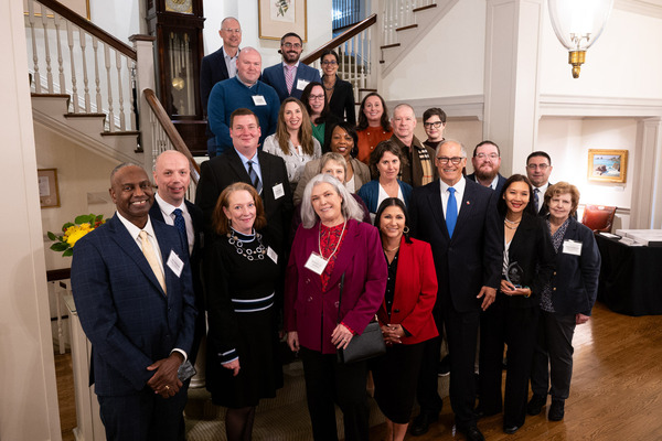 Gov. Jay Inslee poses for a picture with honorees from this year?s Governor?s Outstanding Leadership Awards ceremony.