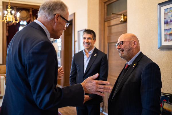 Former Australian Ambassador to the United States Arthur Sinodinos visited Gov. Jay Inslee in Olympia in February. 