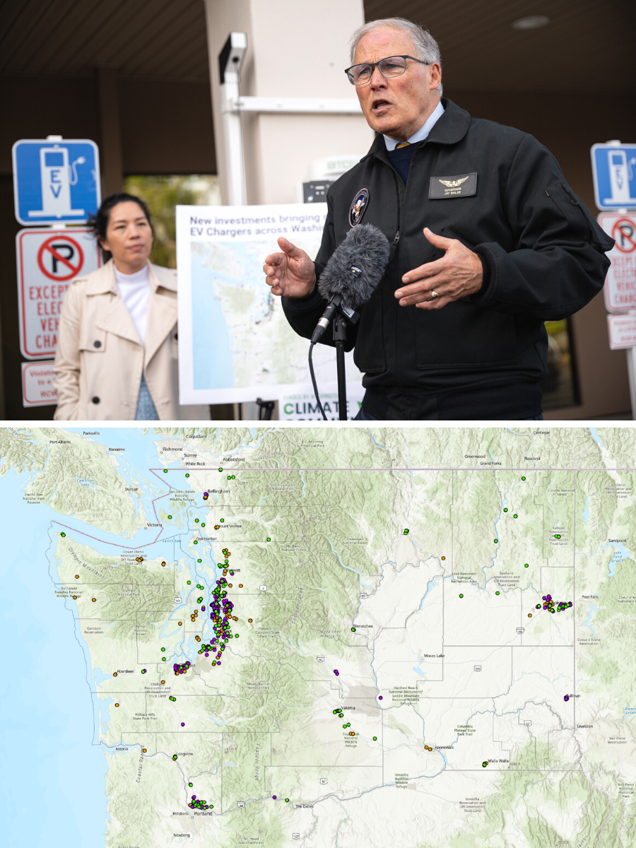 Gov. Jay Inslee talks about the clean air benefits of electric vehicles during a Feb. 1 press conference 