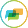 multicolor circle outline with bright green, orange and blue speech bubbles