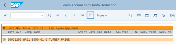 Leave Accrual and Quota Deduction Screen with the Log highlighted. 