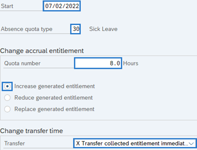 Overview of Quota Correction created in step 2 to prepare for deletion of record