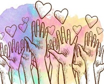 Hands reaching up toward hearts.