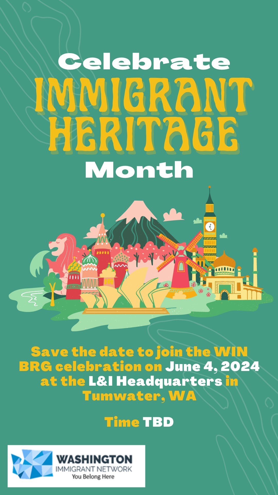 Immigrant Heritage Month Celebration "Save the Date" Poster