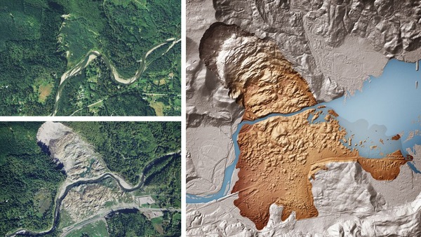 Aerial and lidar images show the Oso Landslide disaster area.