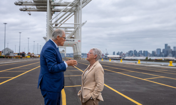 America Is All In co-chair Gina McCarthy visited Seattle Wednesday and toured the Port of Seattle with Gov. Jay Inslee.