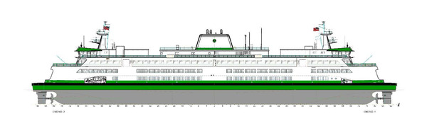 A rendering of Washington State Ferries' new hybrid-electric vessel design.