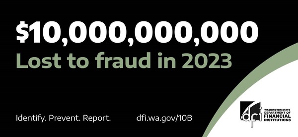 Black image with white text: $10 billion lost to fraud in 2023
