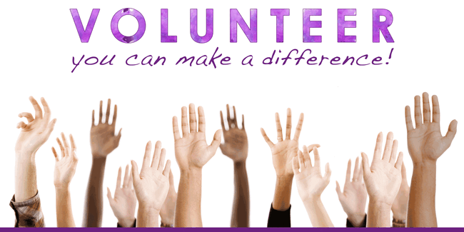 14 hands raised beneath the words "Volunteer - You can make a difference"