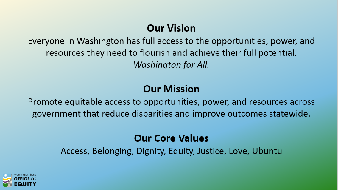 Office of Equity Vision, Mission, and Values statements