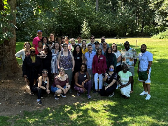 A photo of all the Office of Equity team members who made it to the Staff Summer BBQ Event in July 2024. Everyone is smiling.