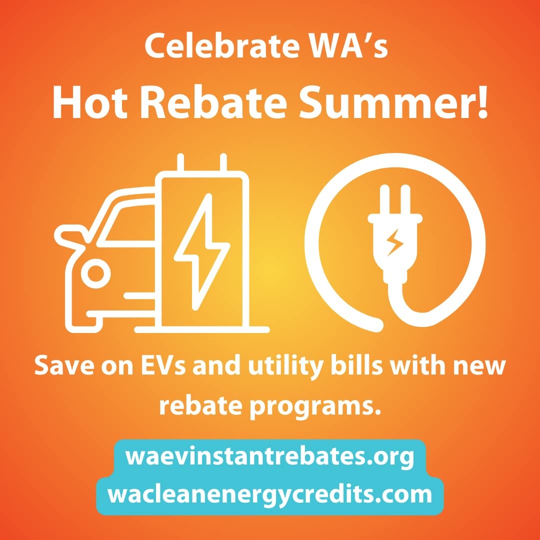 An orange graphic highlights state rebates for EVs and utility bills.