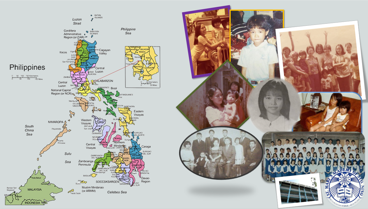 Map of the Philippines and photos of Mariel and her family