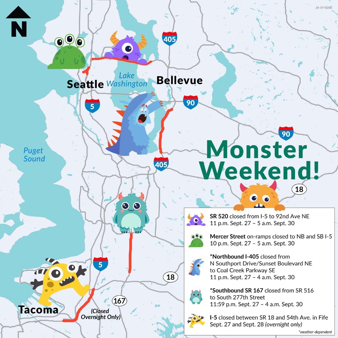 WSDOT road construction map Sept. 27, 2024.