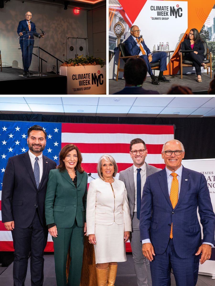 A collage of Gov. Jay Inslee's appearances at Climate Week NYC