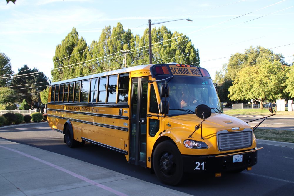 An electric school bus operated by Walla Walla Public Schools.