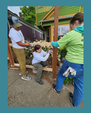 Building a new fence with community partners Rebuilding Together South Sound and She Builds - improving our grounds to ensure safe and welcoming home