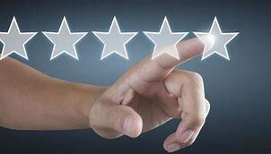 a hand with a finger pointing to a 5-star rating button
