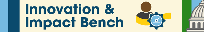 Innovation & Impact Bench header. A simple graphic of a person and a gauge of data sits next to the text.